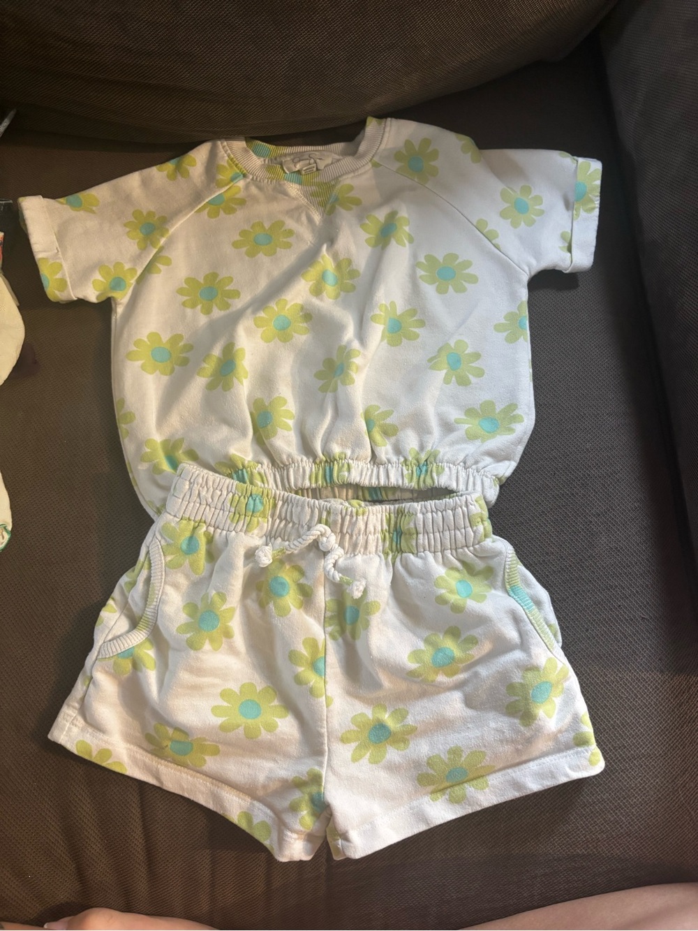 Jessica Simpson White Floral Short Set with Yellow & Light Blue Accents